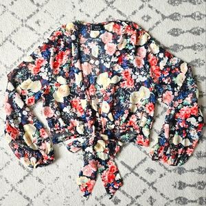 Vici Floral Metallic Tie Front Blouse Sz XL